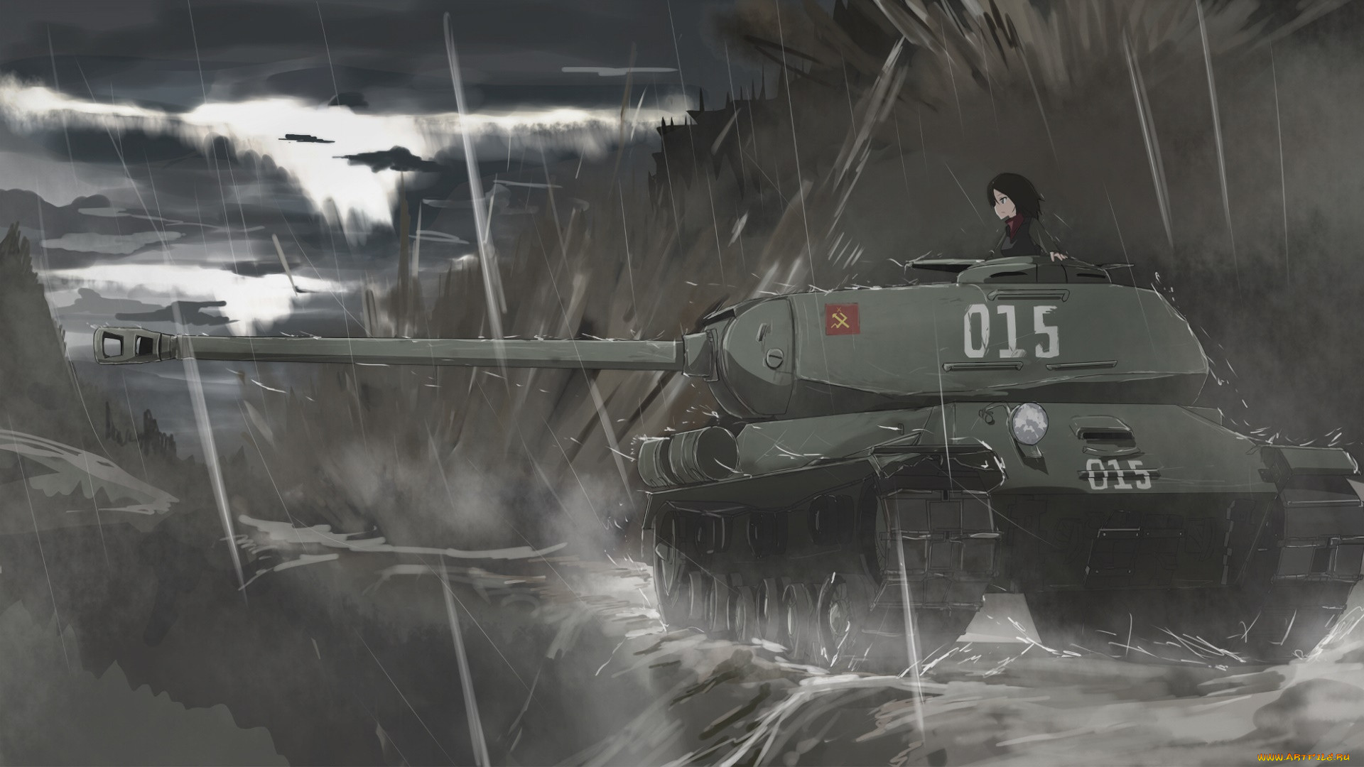 Обои Аниме Girls und Panzer, обои для рабочего стола, фотографии аниме,  girls und panzer, взгляд, фон, девушка Обои для рабочего стола, скачать  обои картинки заставки на рабочий стол.